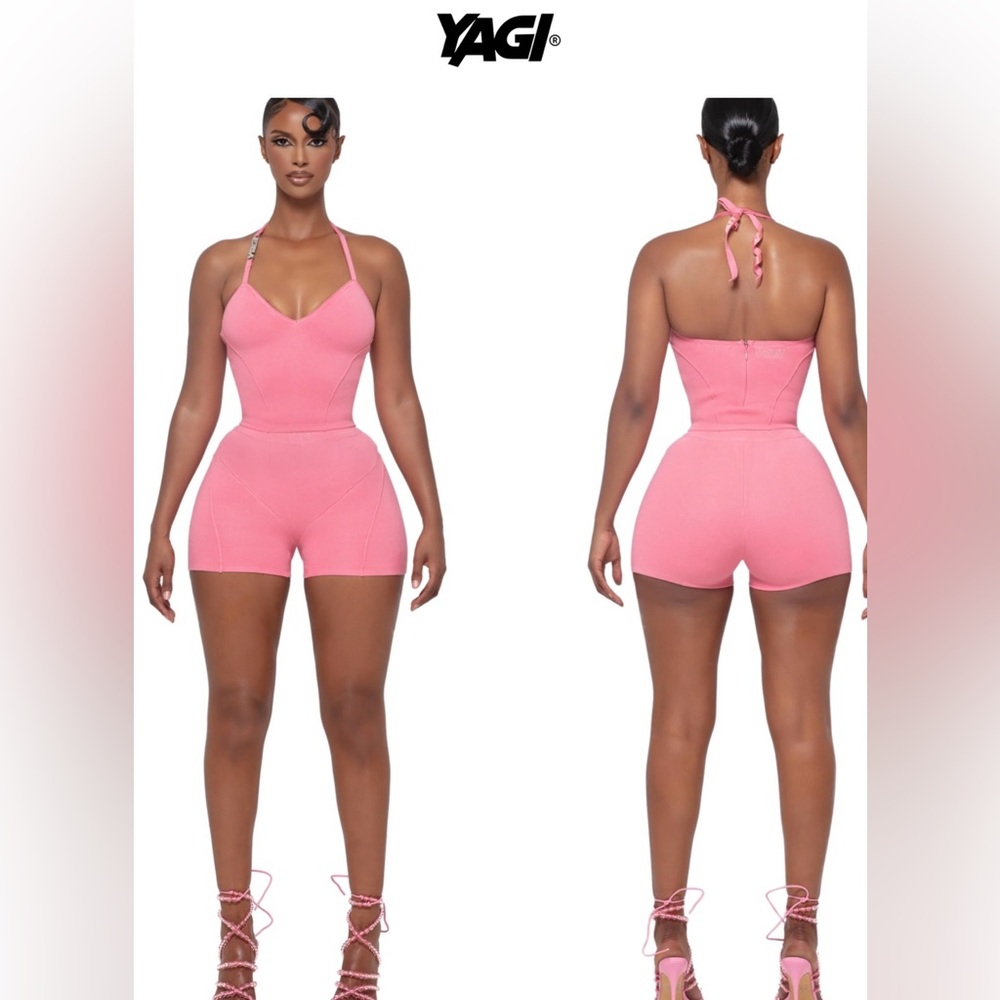 Yagi Pink Halter Short Romper